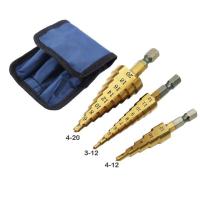 Набор конических (ступенчатых) свёрл с титановым покрытием Franzhoff по стали, латуни, алюминию, пластику, дереву 3 штуки в упаковке с шестигранными хвостовиками