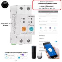 Выключатель счётчик на 2din рейку, wi-fi, умный дом, 63 А, автомат, работает под eWeLink и Алиса Яндекс Google Assistant Alexa SmartThings. Двухполюсный. Элемент управления умного дома.