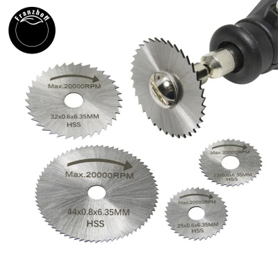 Дисковые пилы по дереву и алюминию Franzhoff, для гравёра типа Dremel, с оправкой. Насадки на гравер. 6 предметов.